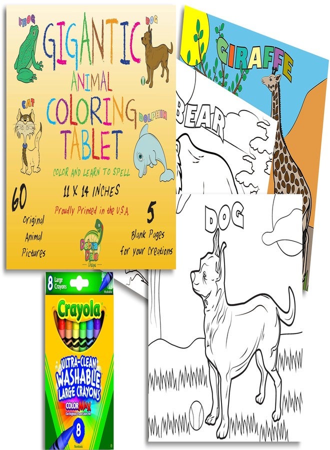 DEBRADALE DESIGNS Gigantic Animal Coloring Book for Toddlers & Preschoolers - 60 Fun Pages - Jumbo 11x14 Size - Easy Animal Pictures - Thicker Paper - Crayons Included - Made in USA by Debra Dale Designs - Image 1